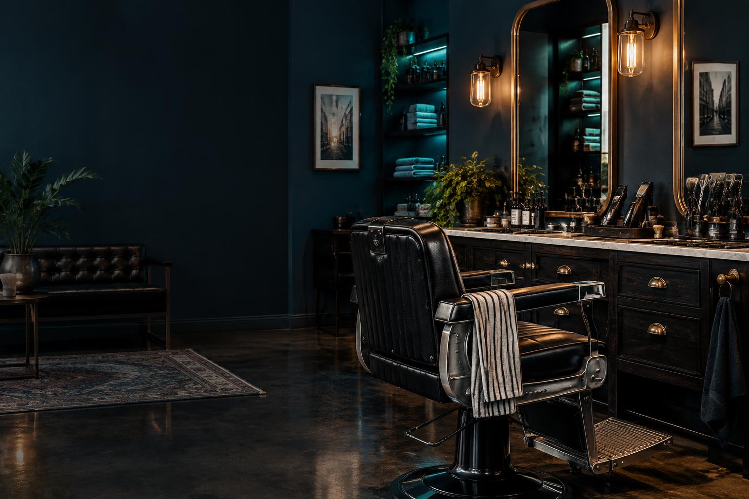 A premium modern barbershop interior